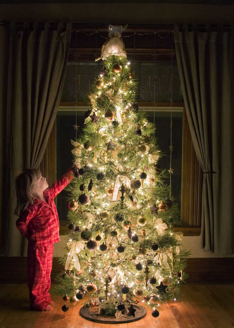 看着圣诞树的小女孩