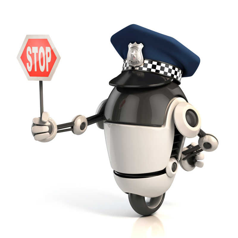 机器人警察手持停车标志牌