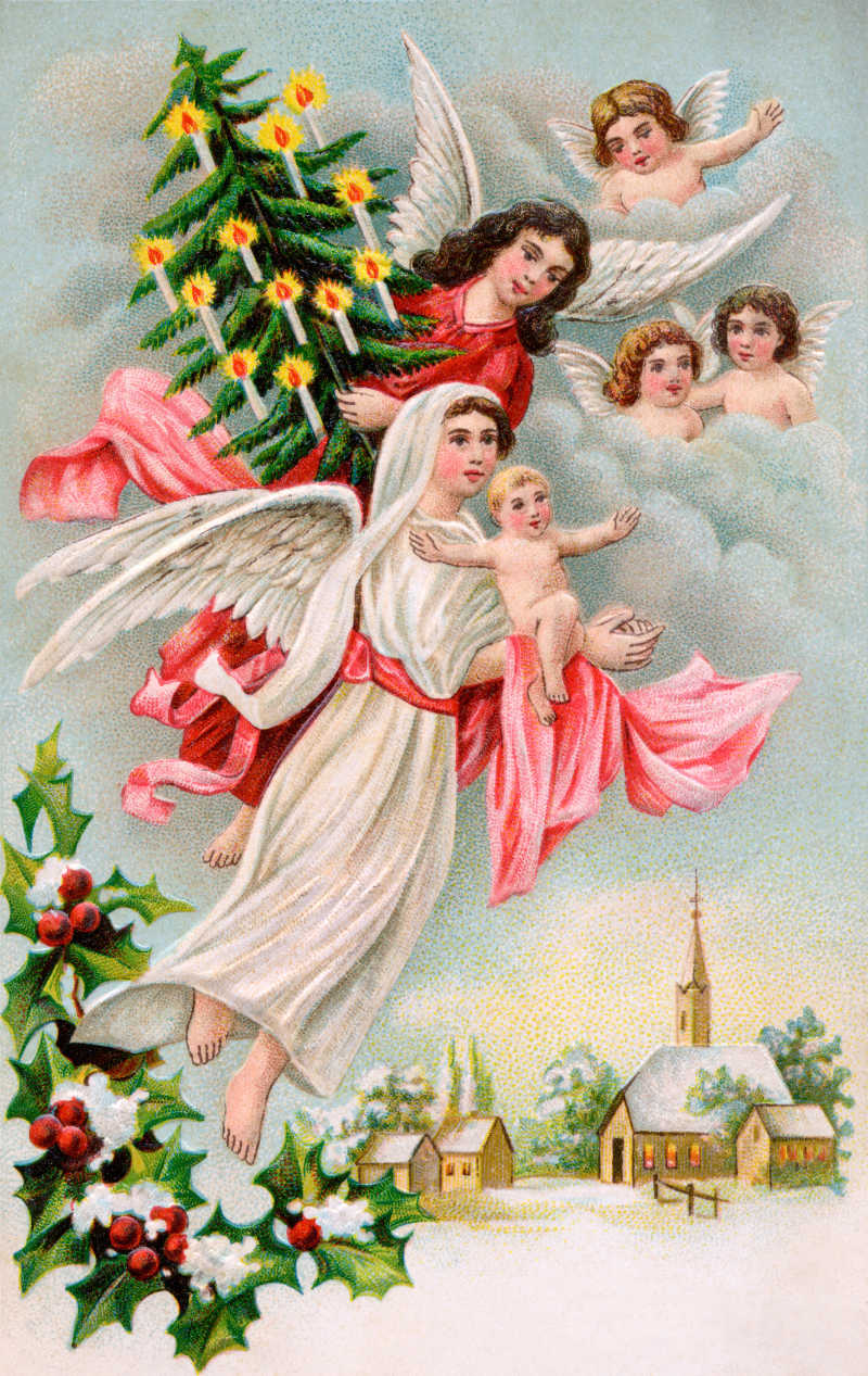圣诞天使和天使婴儿插图