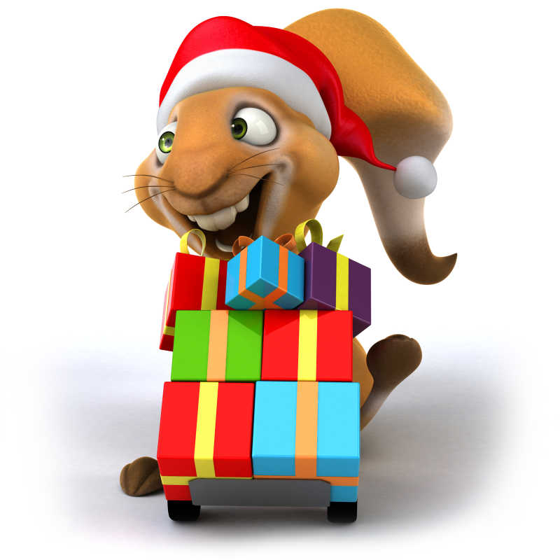 忙着发礼物的圣诞节小松鼠