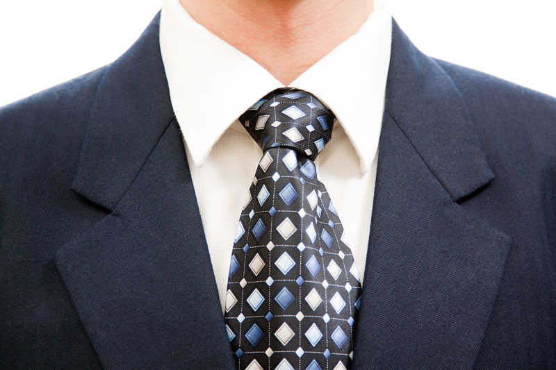蓝色格格领带搭配灰色西服效果