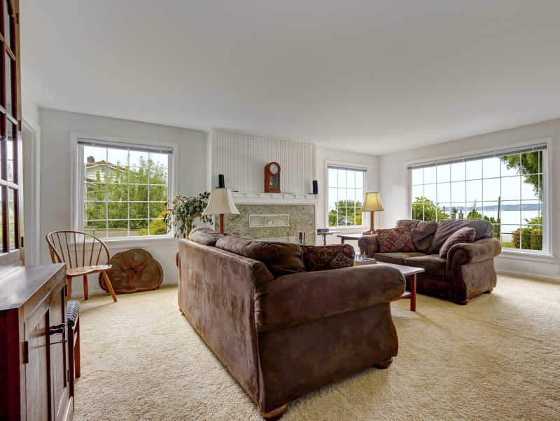 装修精致的客厅里棕色沙发