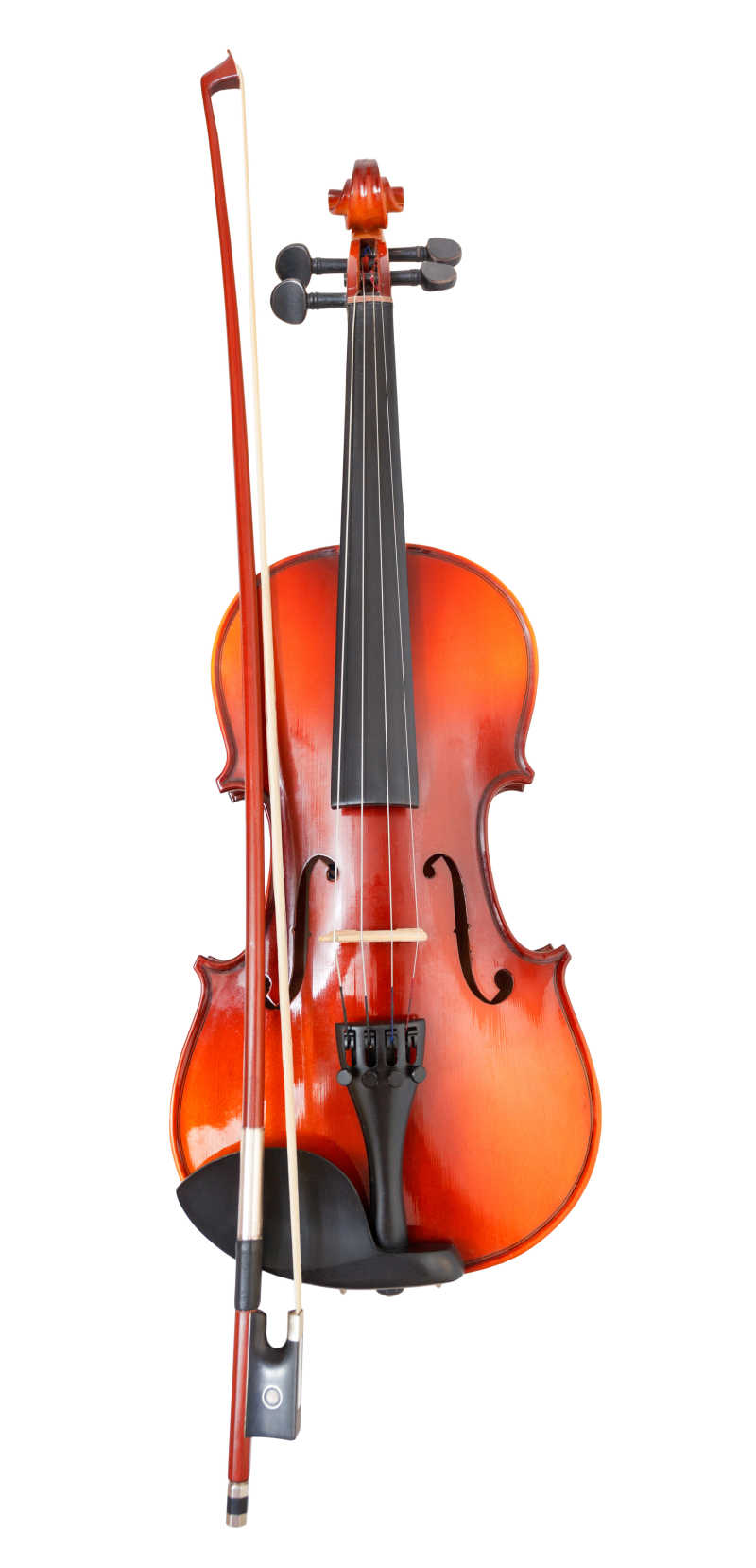 白色背景下有过渡弓的典型木制小提琴