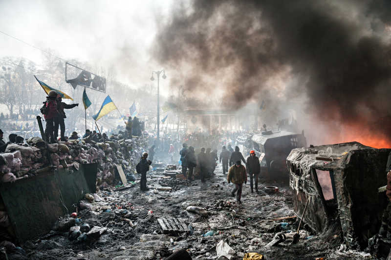 乌克兰基辅大规模反政府抗议战争的场面