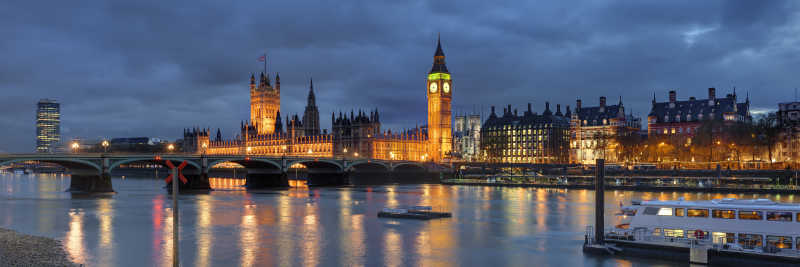 夜晚伦敦议会大厦全景