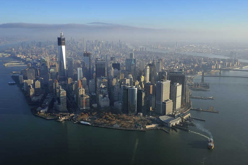 空中俯视下曼哈顿城市建筑