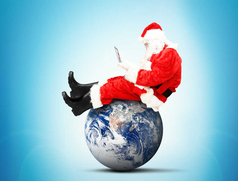 圣诞老人坐在地球上