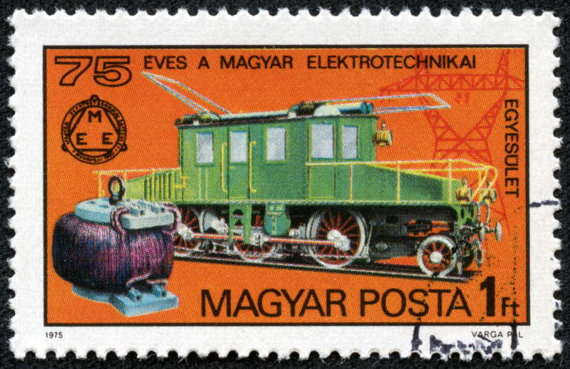 匈牙利印着蒸汽机车的邮票