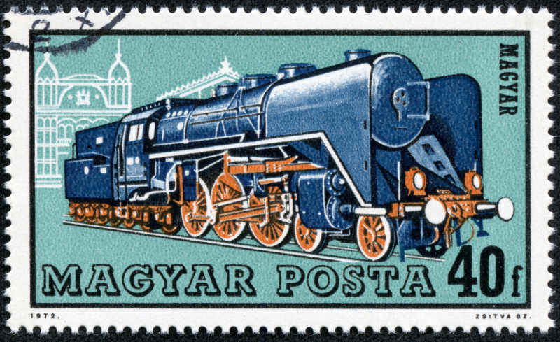 匈牙利印着老式火车头的邮票