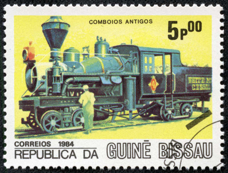 几内亚共和国印着老式火车头的邮票
