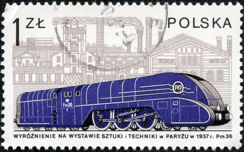 波兰印着火车图案的邮票