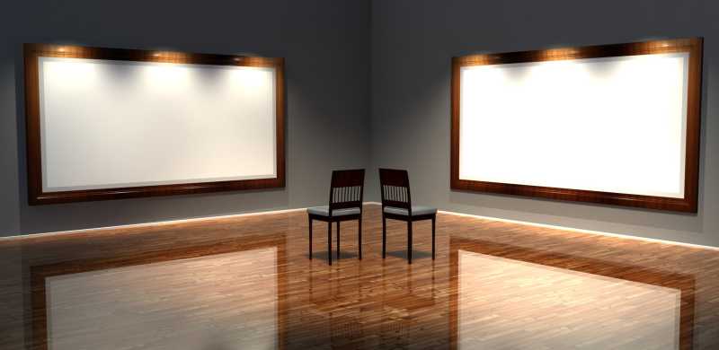 房间内的两幅巨大的空白相框