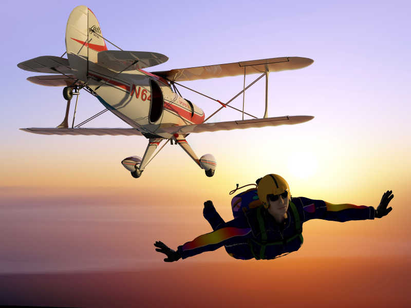 从小型飞机上跳下的跳伞运动员