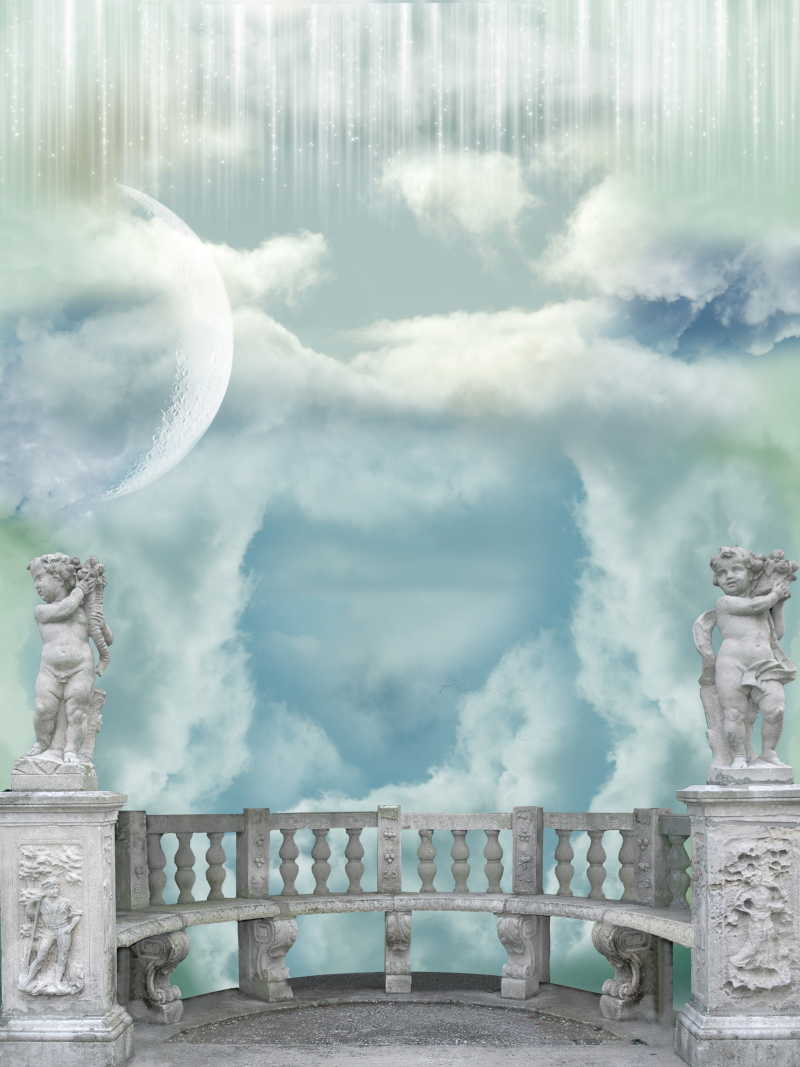 云海中的建筑与雕塑背景