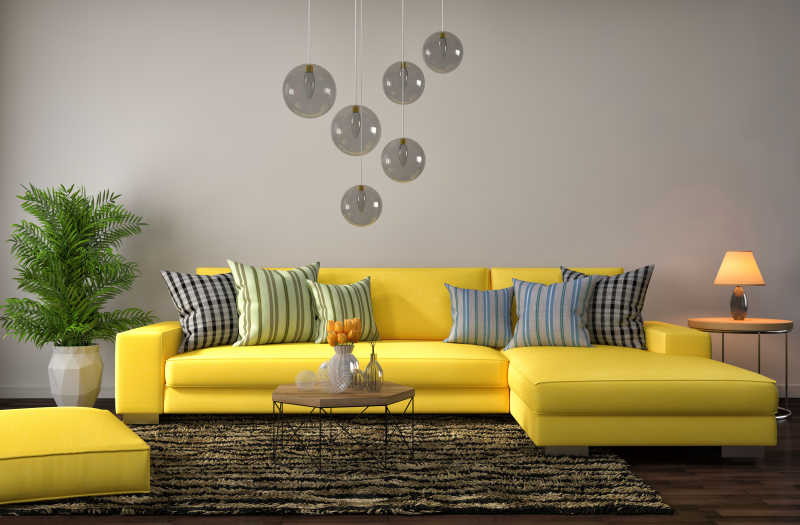 客厅的黄色沙发