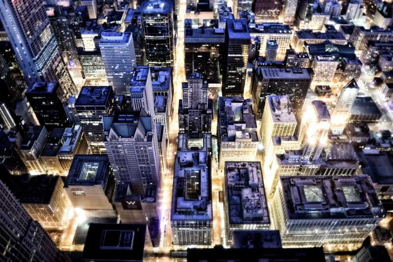 俯视下的城市建筑夜景