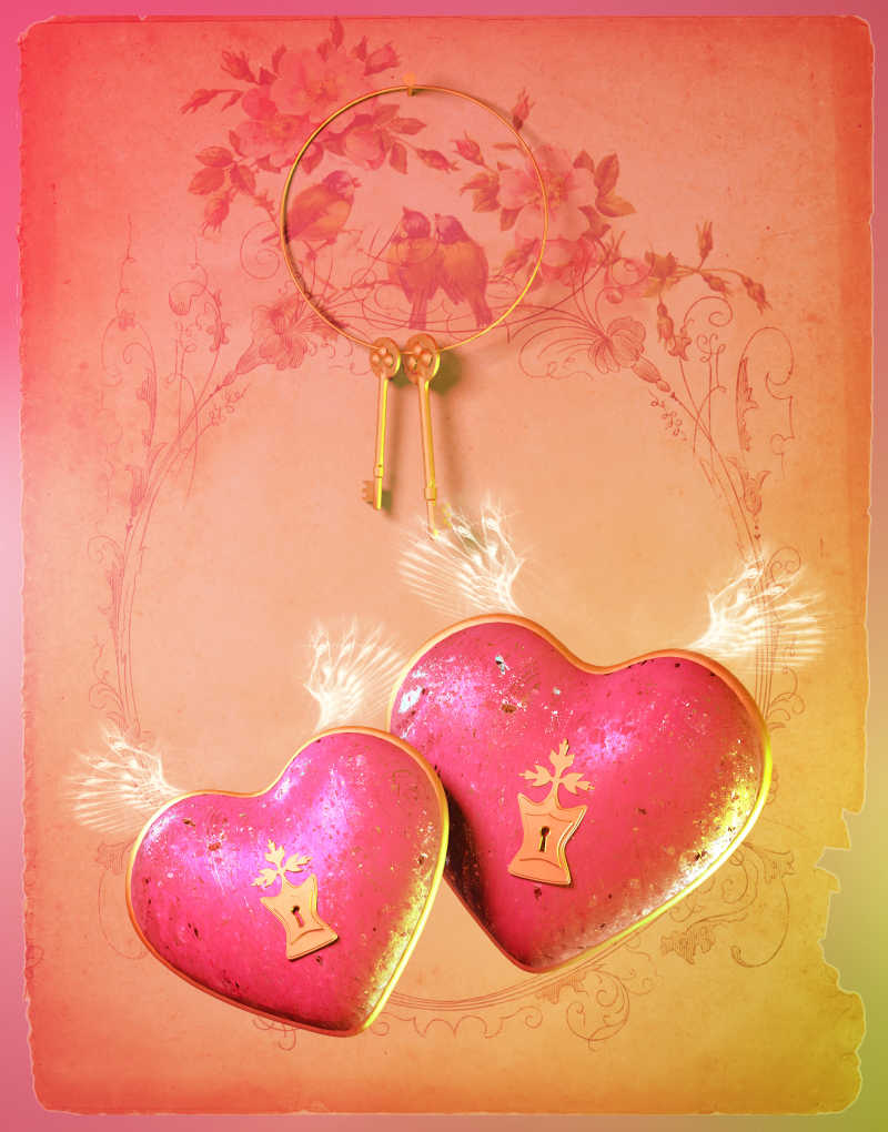 形状为红心的有金色的图案和塞子的情人节礼物