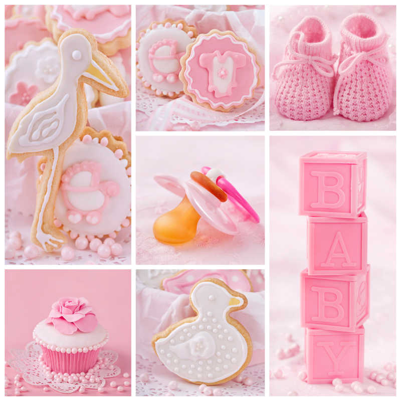 拼贴糖果与婴儿粉色派对装饰
