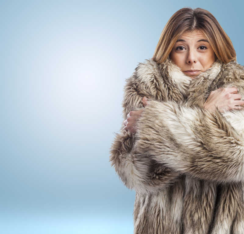 在寒冷的冬季穿着毛皮大衣的美女