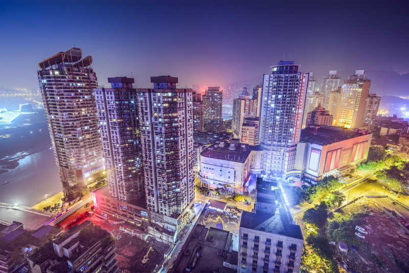 中国的城市重庆的夜晚景色