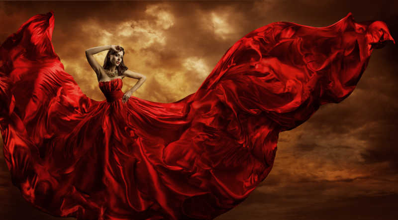 红裙飞扬的性感美女