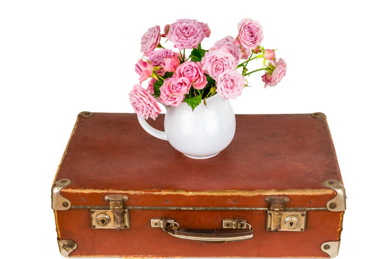 复古行李箱上的花朵