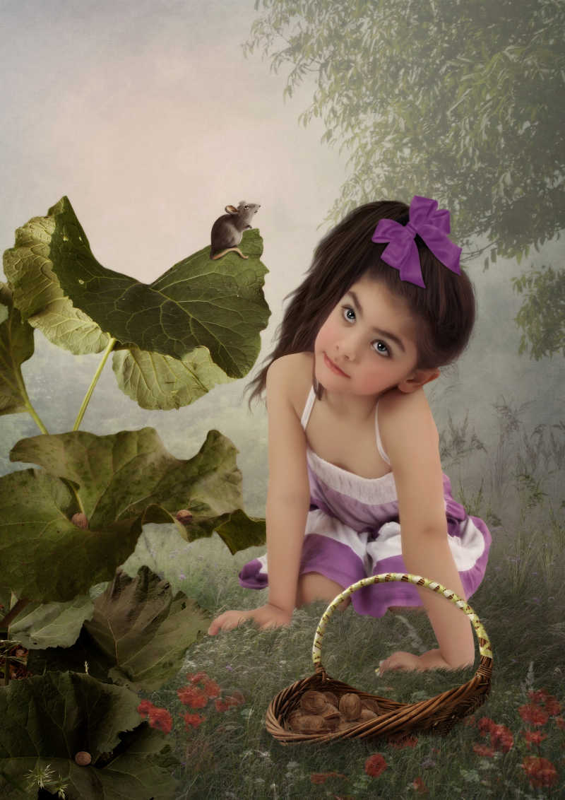 森林中的小女孩和小老鼠