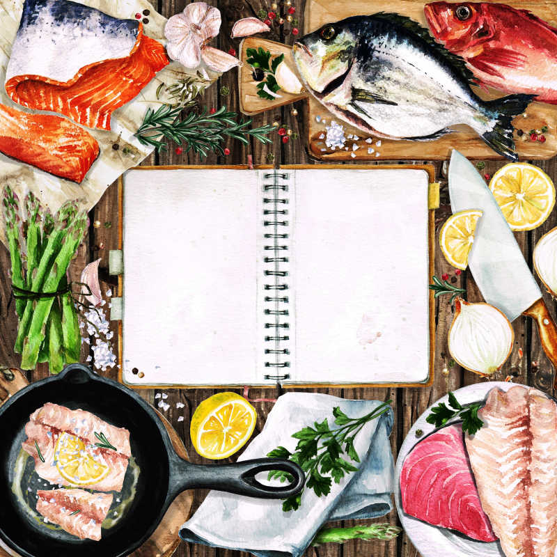 烹饪鱼的桌面主题背景