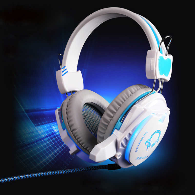 白色蓝色塑料材质的游戏耳机