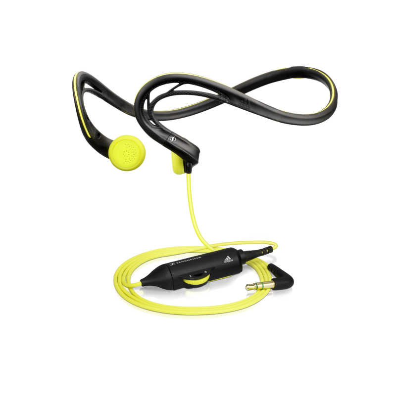 黄色配线的运动型耳机