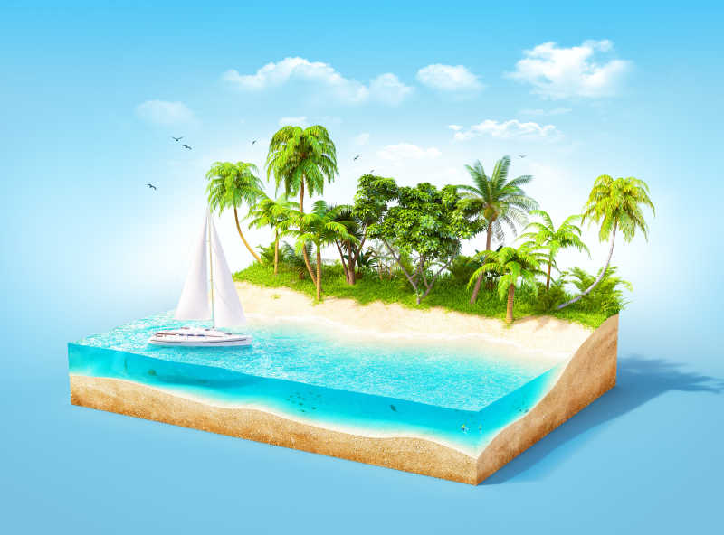 精致的3D热带岛屿模型