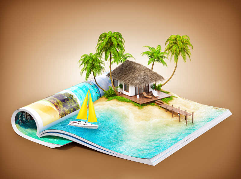 杂志上的3D热带岛屿模型