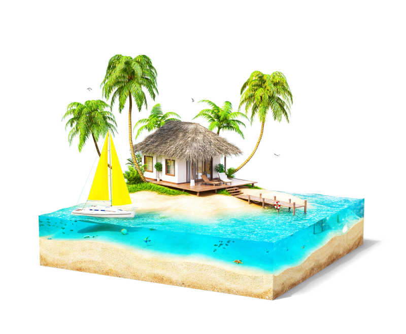白色背景下热带岛屿3D模型