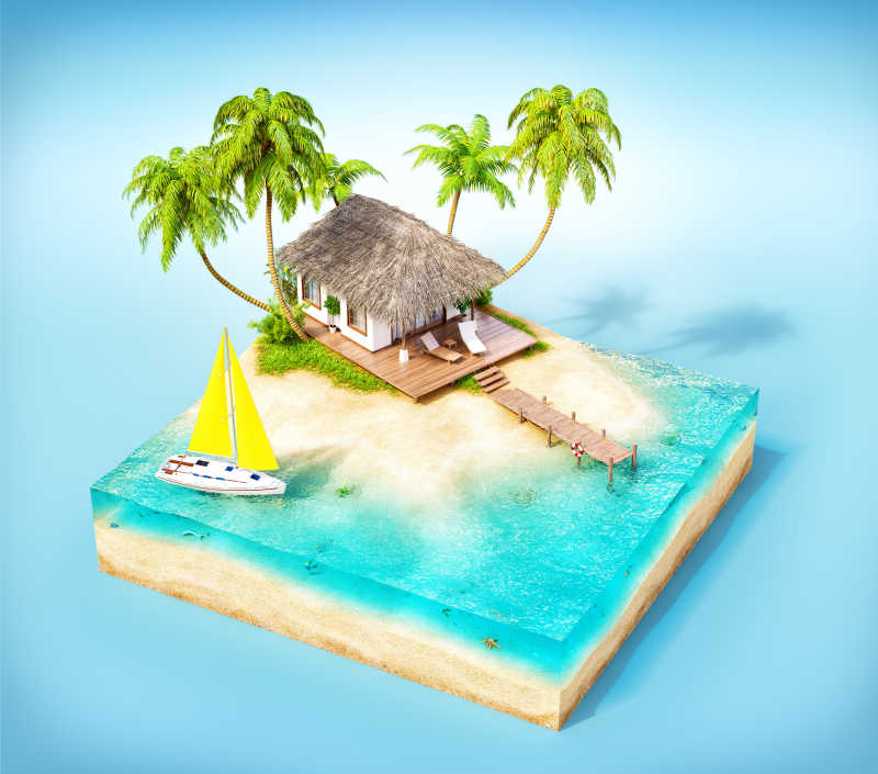 逼真的热带岛屿模型