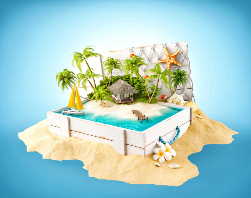 奇妙的热带岛屿小屋模型