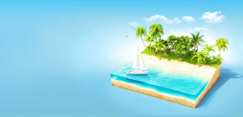 蓝天背景下的热带岛屿3d模型