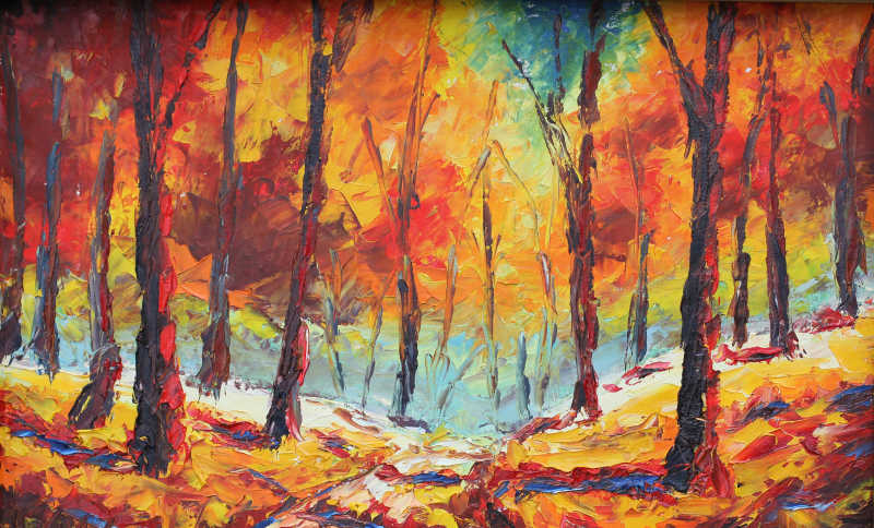 美丽的红色森林油画作品