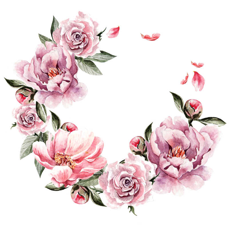 美丽的牡丹花和玫瑰水彩背景图片素材 水彩背景背景图案素材 Jpg图片格式 Mac天空素材下载