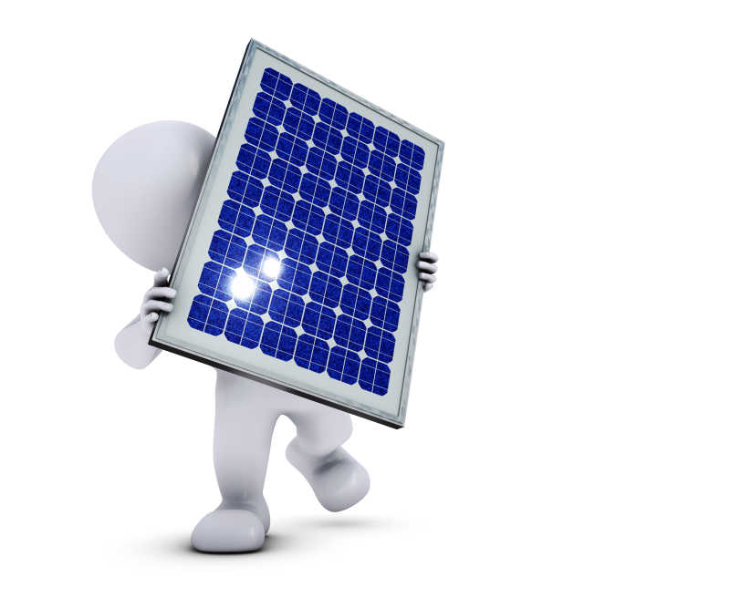 太阳能电池板和白色卡通人物