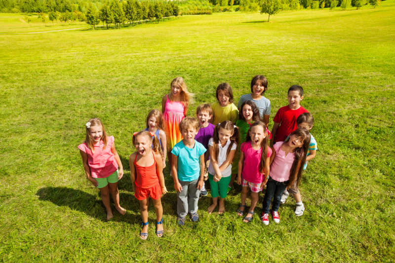 一群快乐的孩子站在草地上