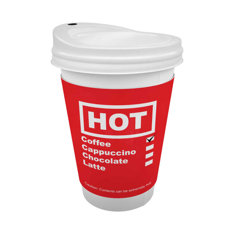 白色背景下的一次性红色咖啡杯