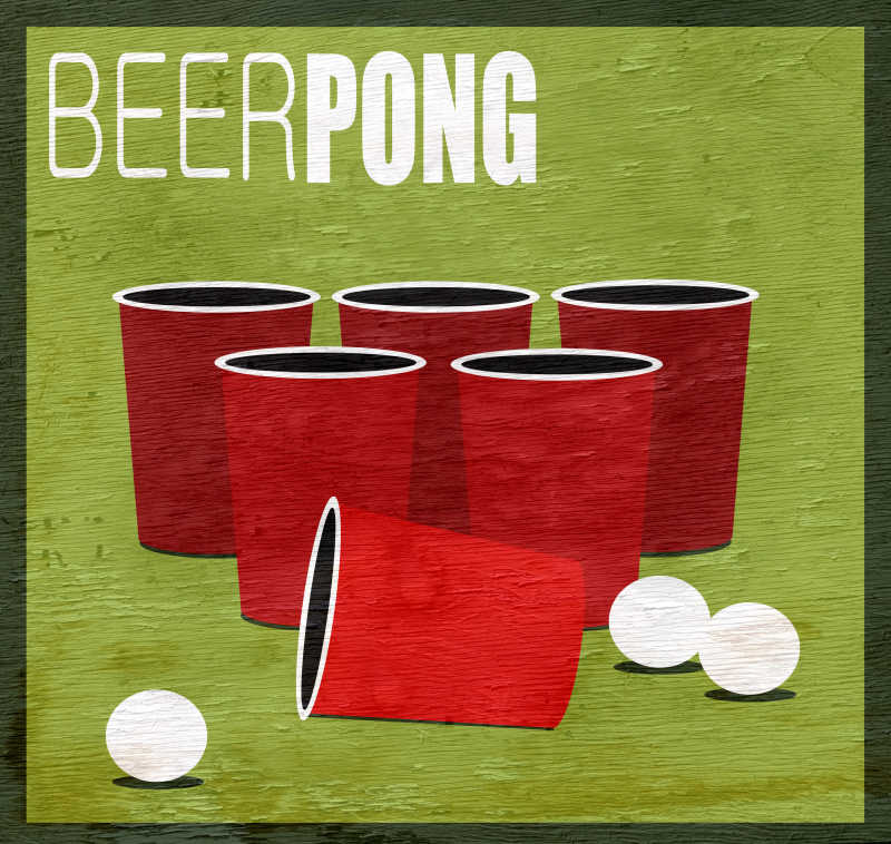 绿色背景下有乒乓球的饮酒游戏设计
