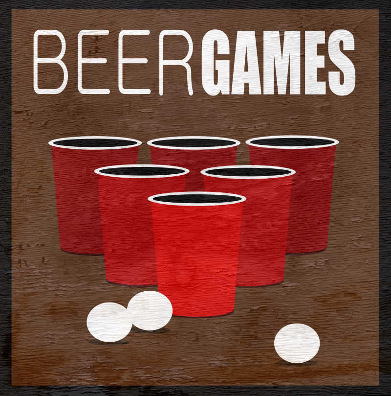 棕色背景下乒乓球和啤酒杯游戏设计