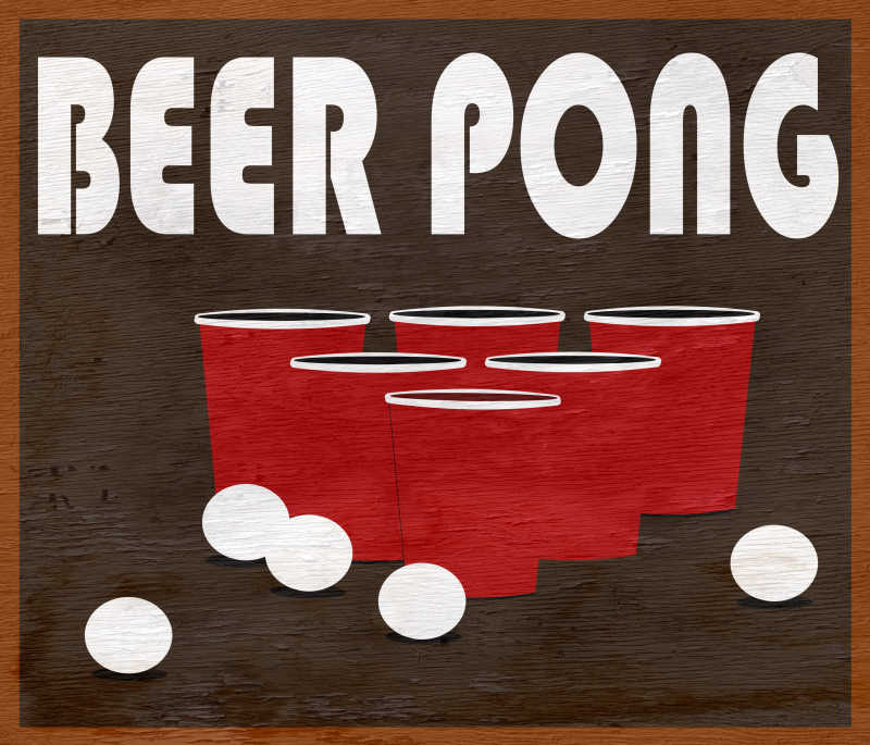 棕色背景下的啤酒杯与乒乓球