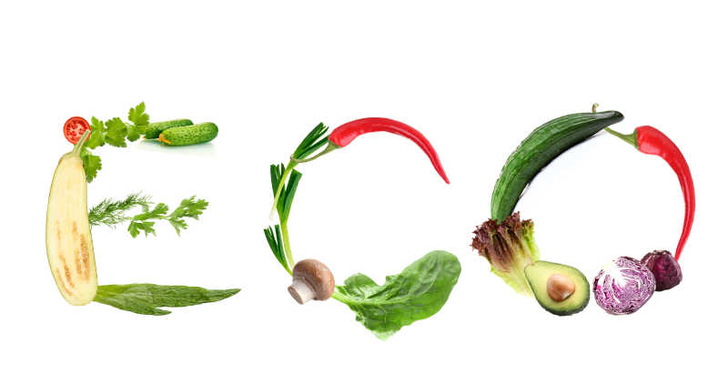 由健康蔬菜拼成的字母