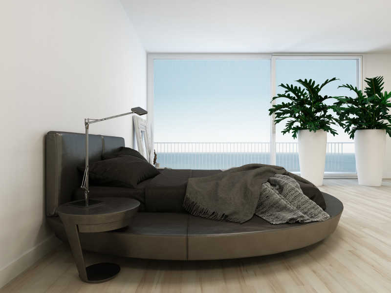 海景房卧室的大床与植物