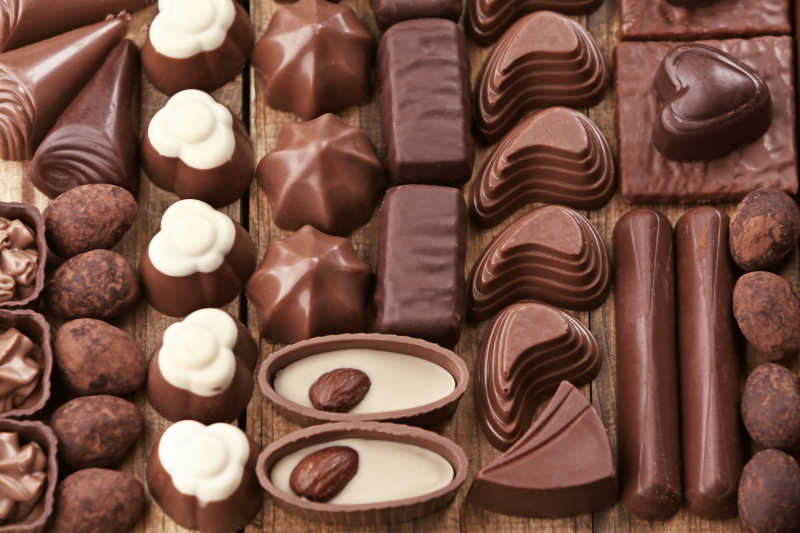 各种美味的巧克力糖果