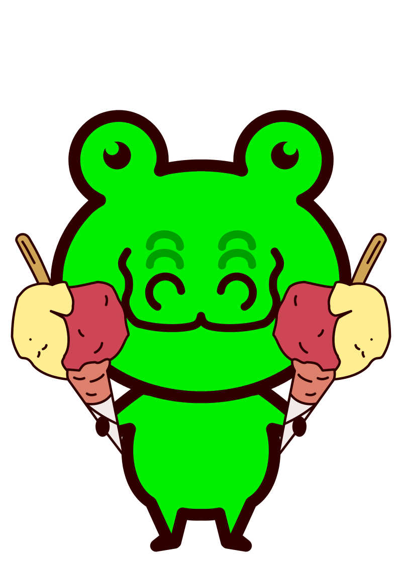 双手拿着冰淇淋的卡通绿色青蛙
