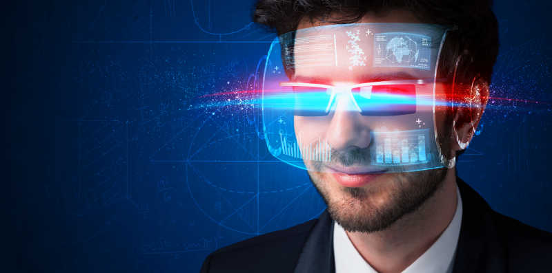 带着3D虚拟眼镜高科技的男人