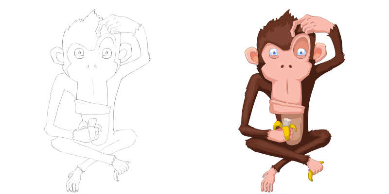 吃香蕉的卡通猴子